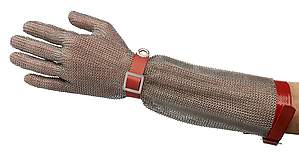 Купить Перчатки кольчужные с полиур. ремешком красные с манжетой 7,5 см OGCA с доставкой по Дальнему Востоку - компания Биомикс