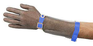 Купить Перчатки кольчужные с полиур. ремешком синие с кнопкой OGCA с манжетом 20 см с доставкой по Дальнему Востоку - компания Биомикс